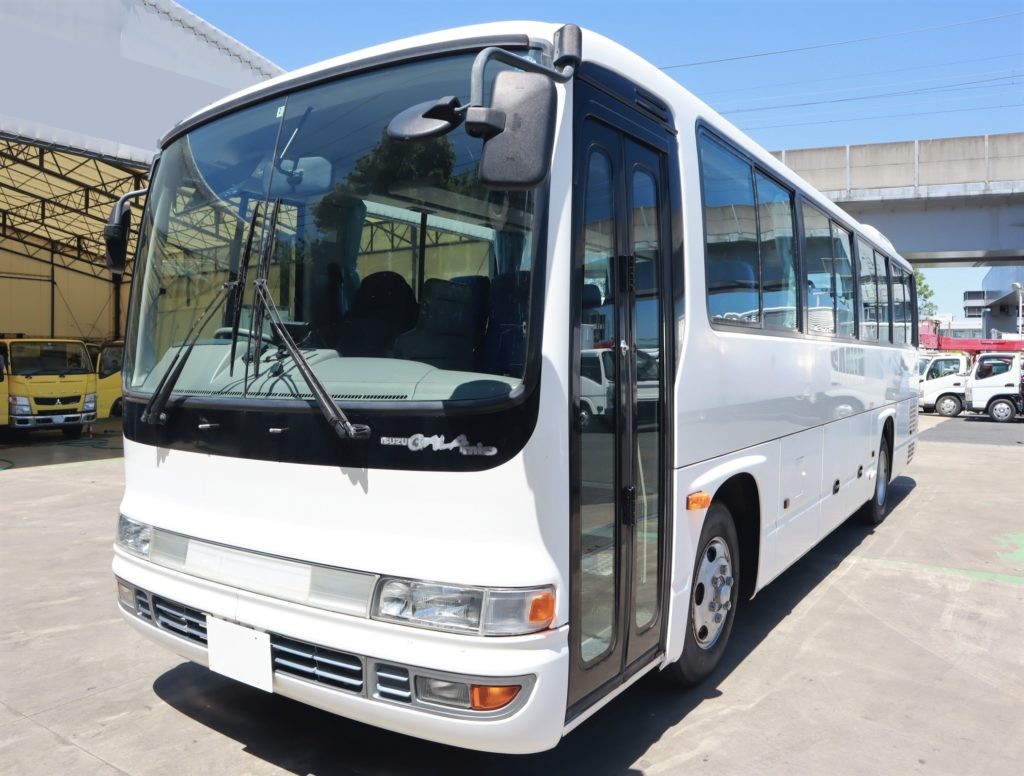 【PZF-6021】H25.2いすゞのガーラミオ 中型バス 乗車定員44人 自動ドア モケットシート(リクライニング付) 総輪エアサス｜中古